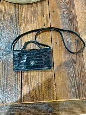 Brighton Black Croc-Embossed Crossbody Clutch